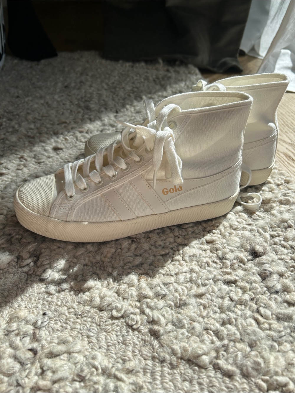 Gola Cream High-Top Canvas Sneakers with Gold Logo